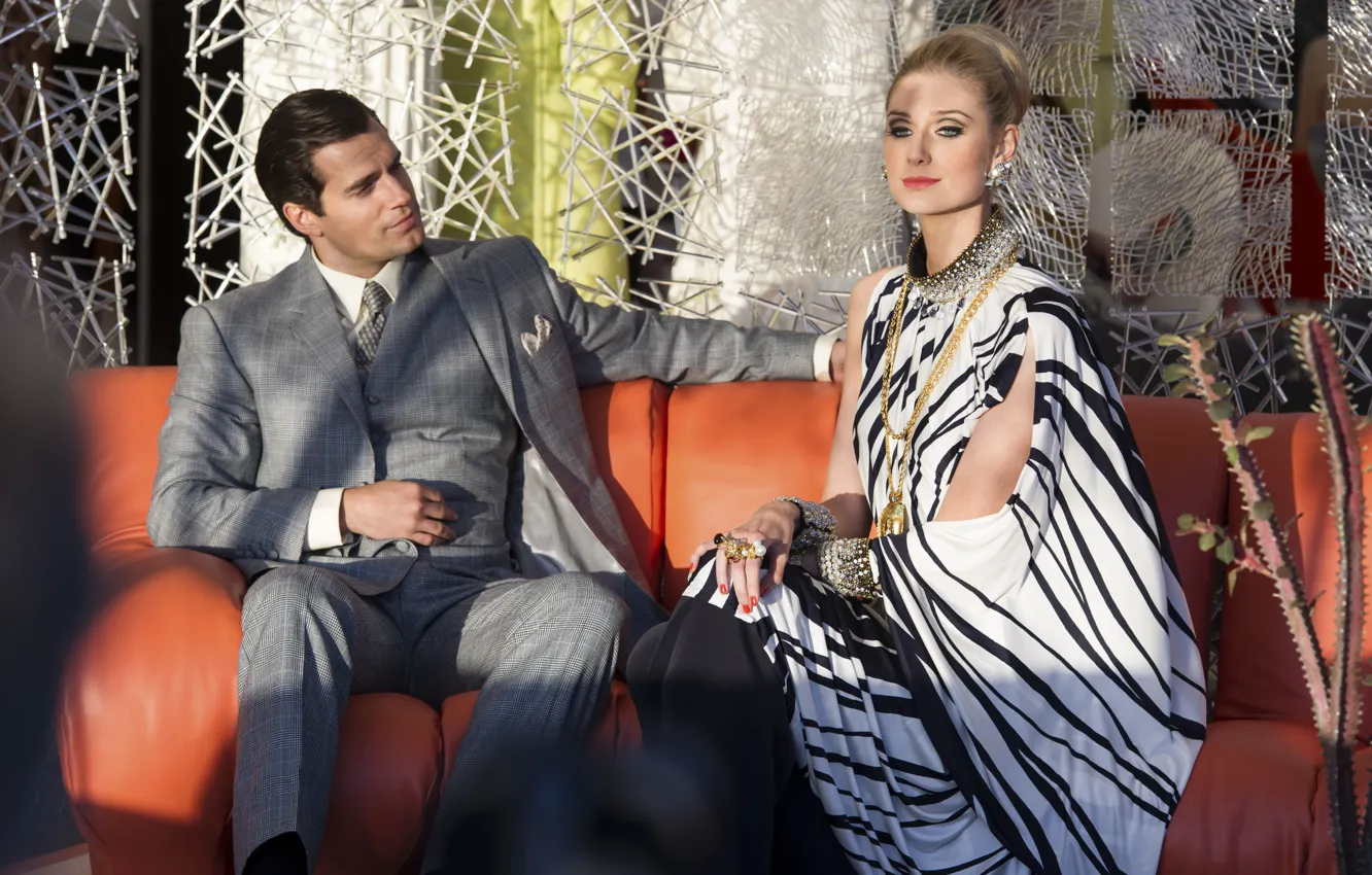 Photo wallpaper on the couch, sitting, Henry Cavill, Henry Cavill, Elizabeth Debicki, Elizabeth Debicki, Agents A. N. …