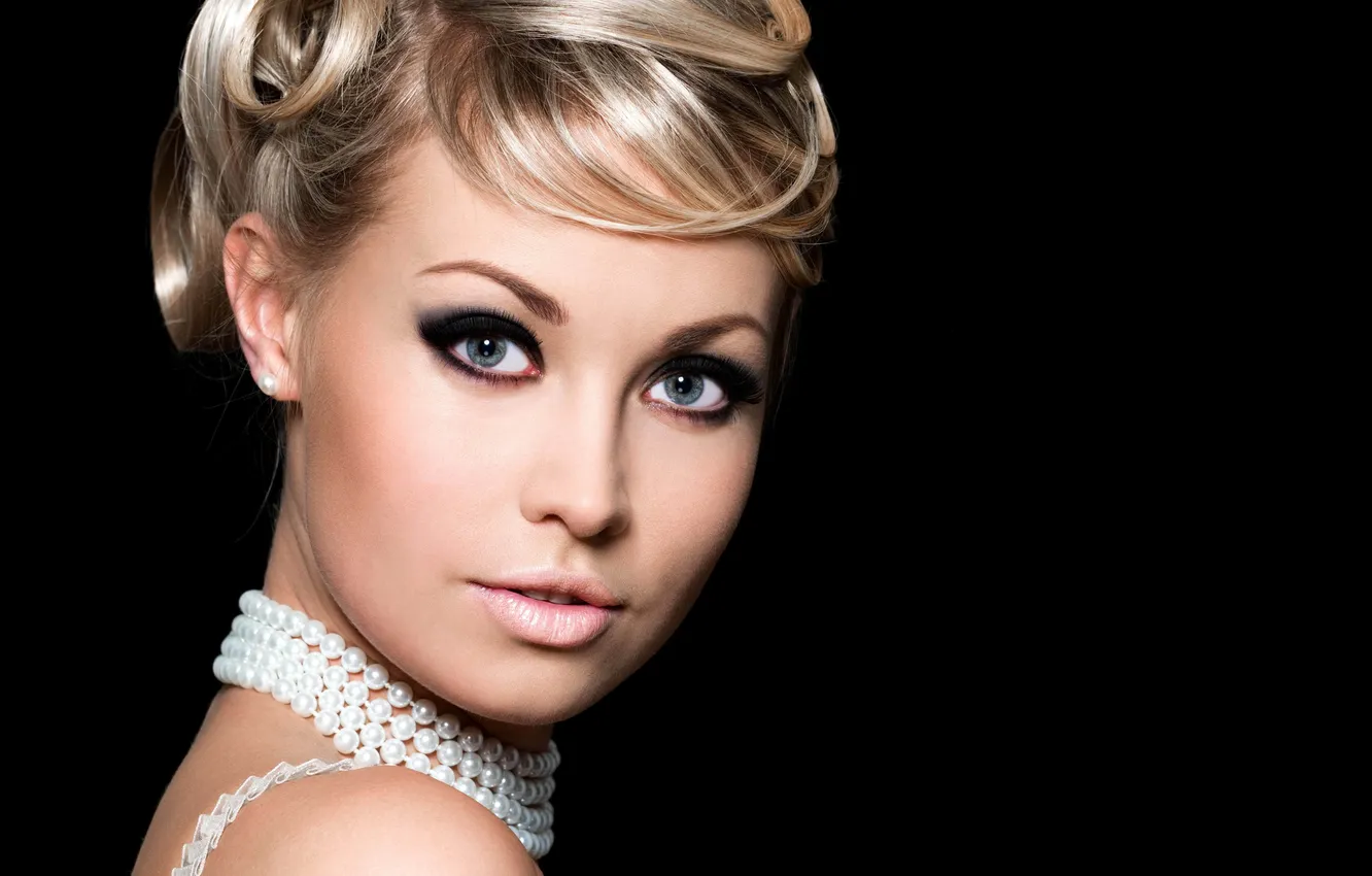 Photo wallpaper eyes, look, girl, decoration, face, makeup, hairstyle, blonde