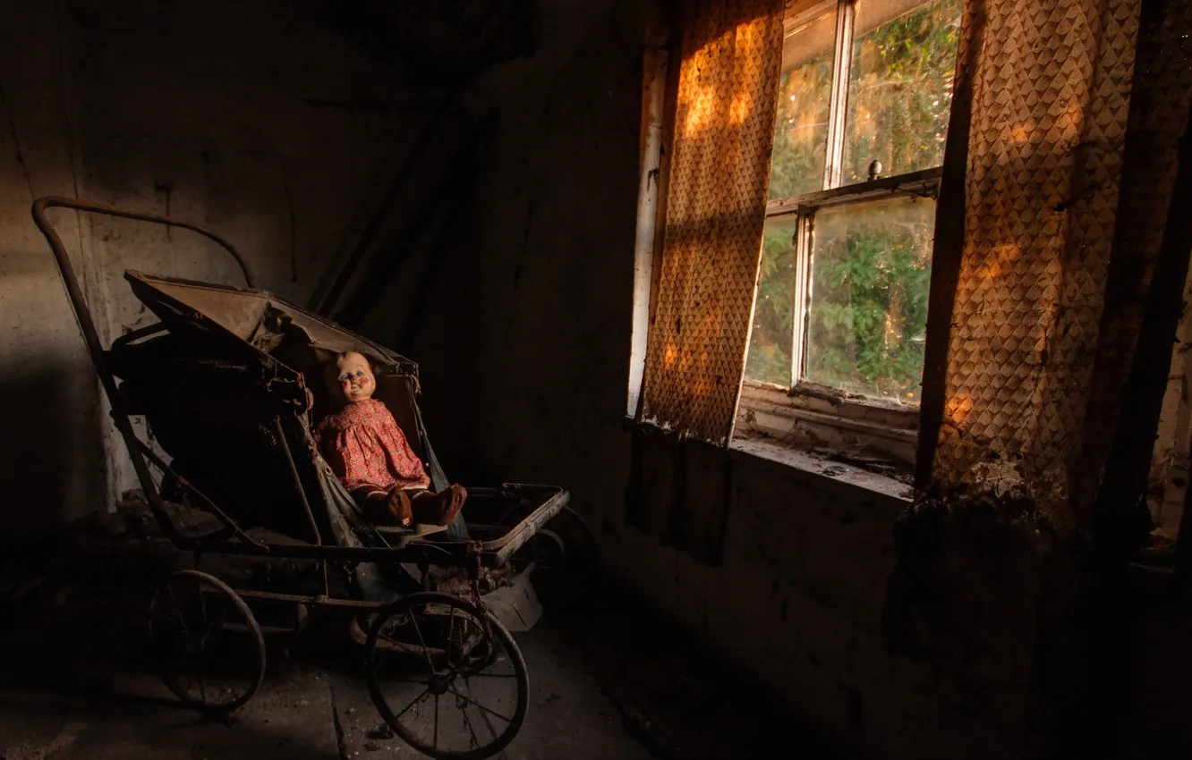 Photo wallpaper room, doll, window, stroller