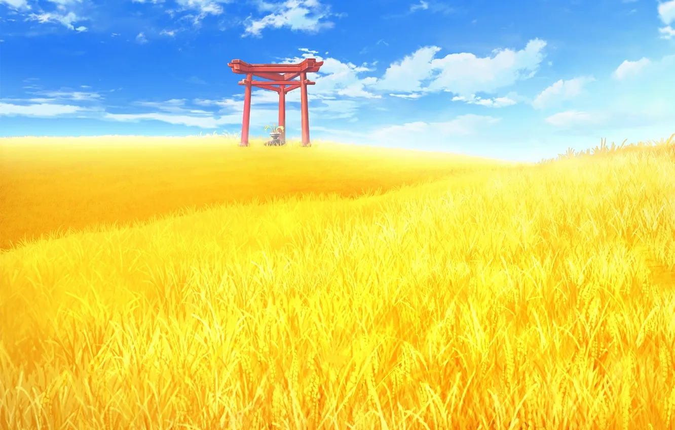 Photo wallpaper wheat, field, clouds, landscape, vase, ears, game, the gates