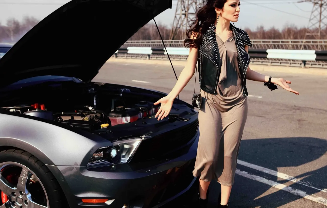 Photo wallpaper road, auto, girl, Ford, Sati Kazanova, shrugs