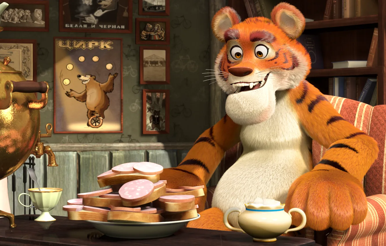 Photo wallpaper tiger, Masha and the bear, The animated series, Mouser