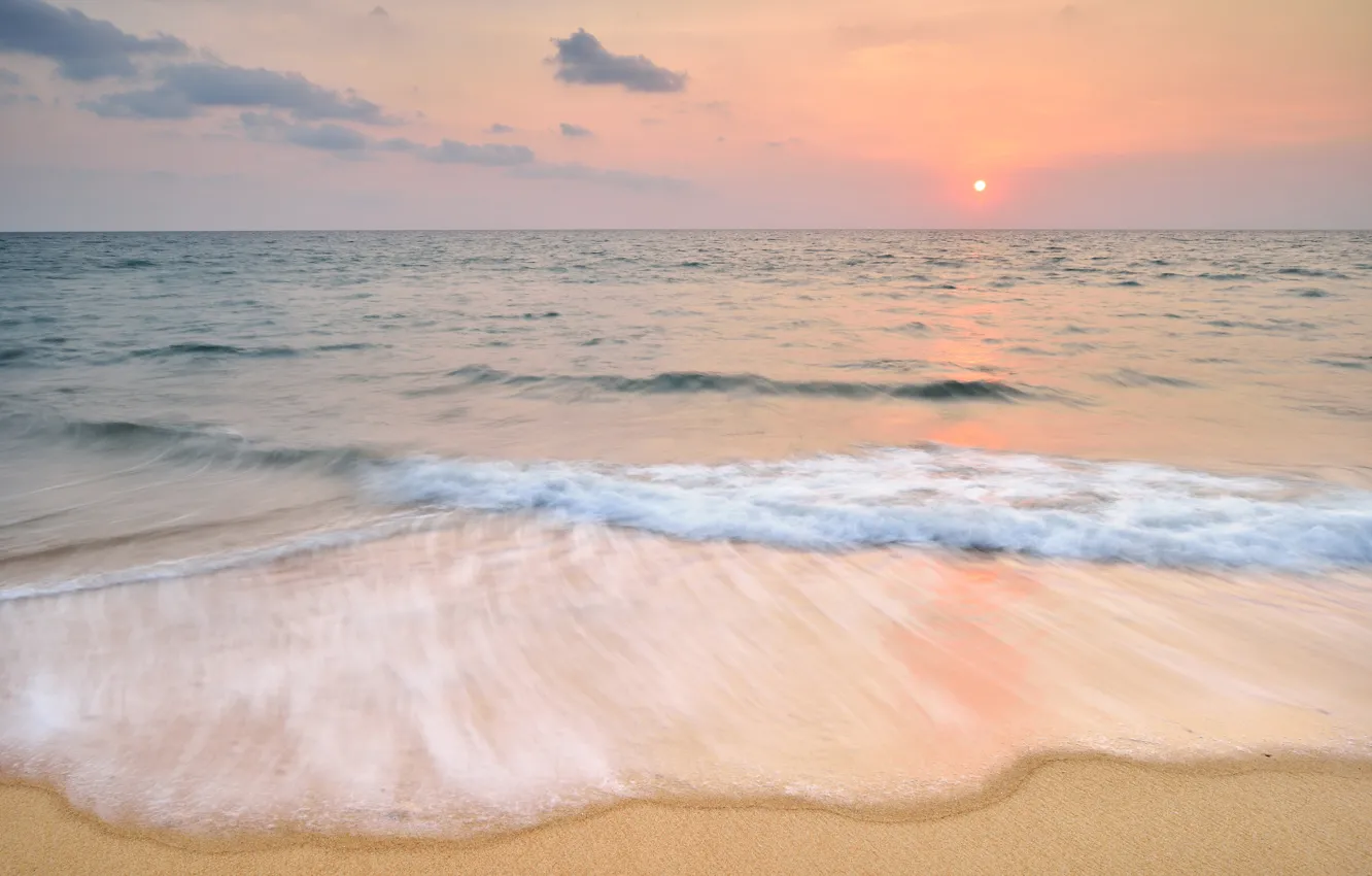 Photo wallpaper sand, sea, wave, beach, summer, the sky, sunset, shore