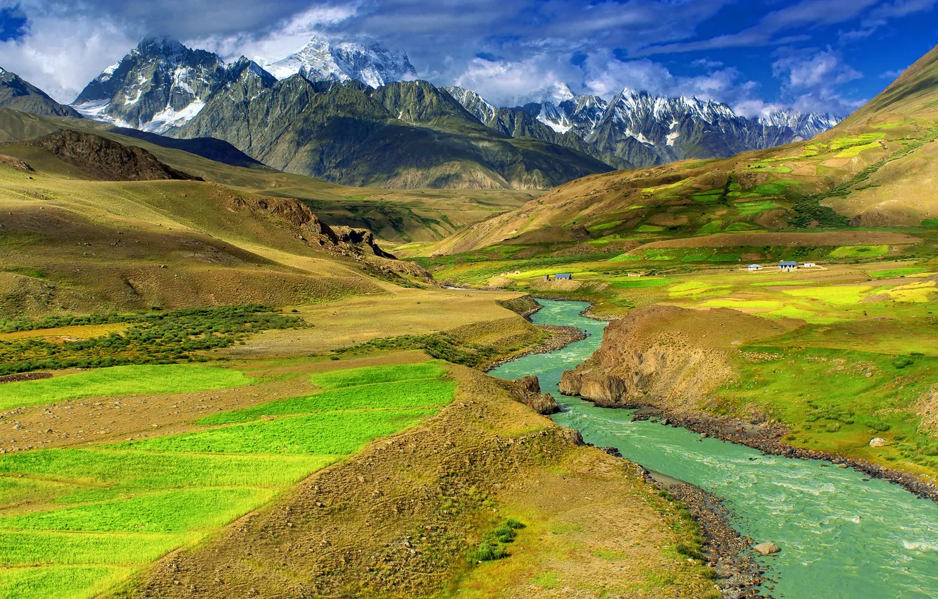 Photo wallpaper green, river, nature, mountain, fine