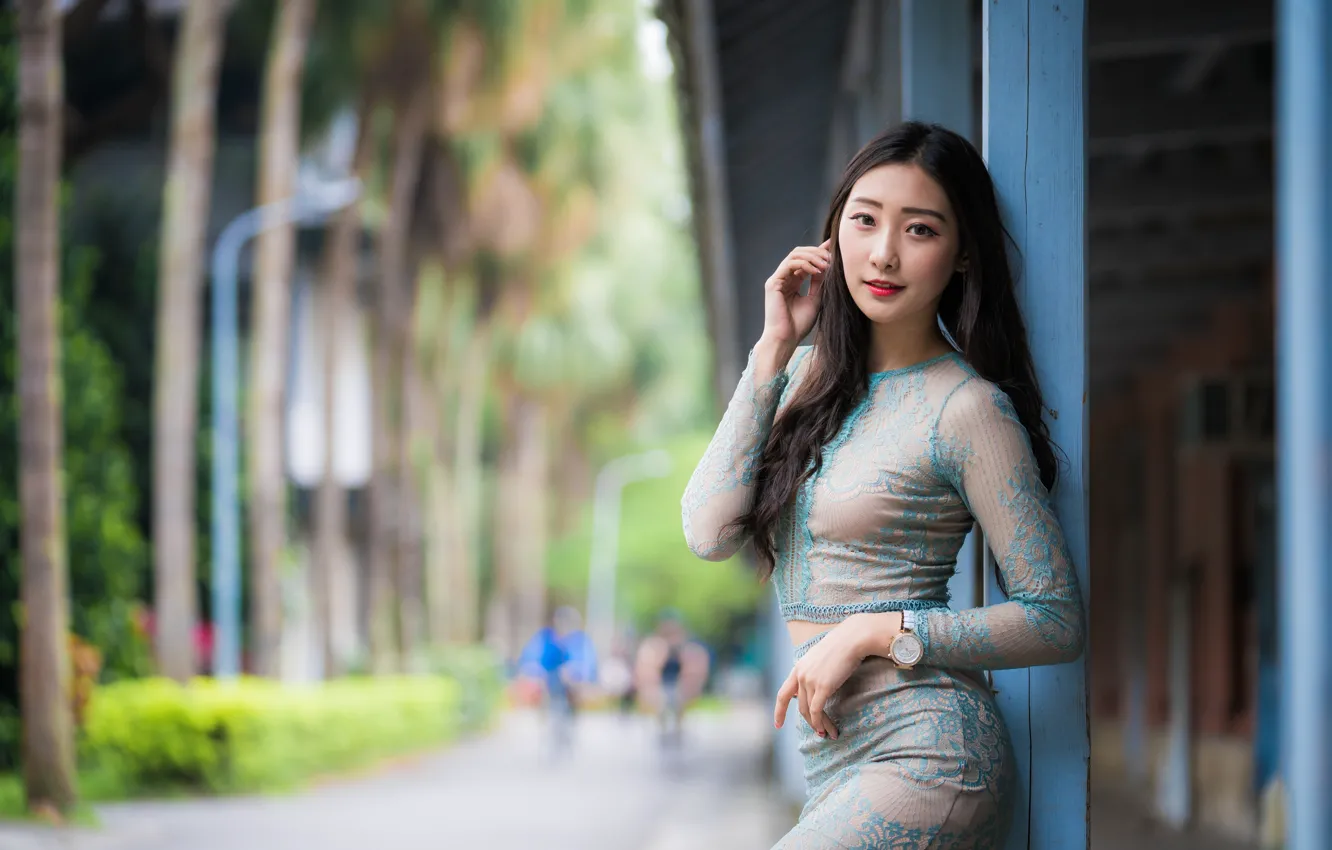 Photo wallpaper look, girl, pose, sweetheart, hair, Asian, bokeh