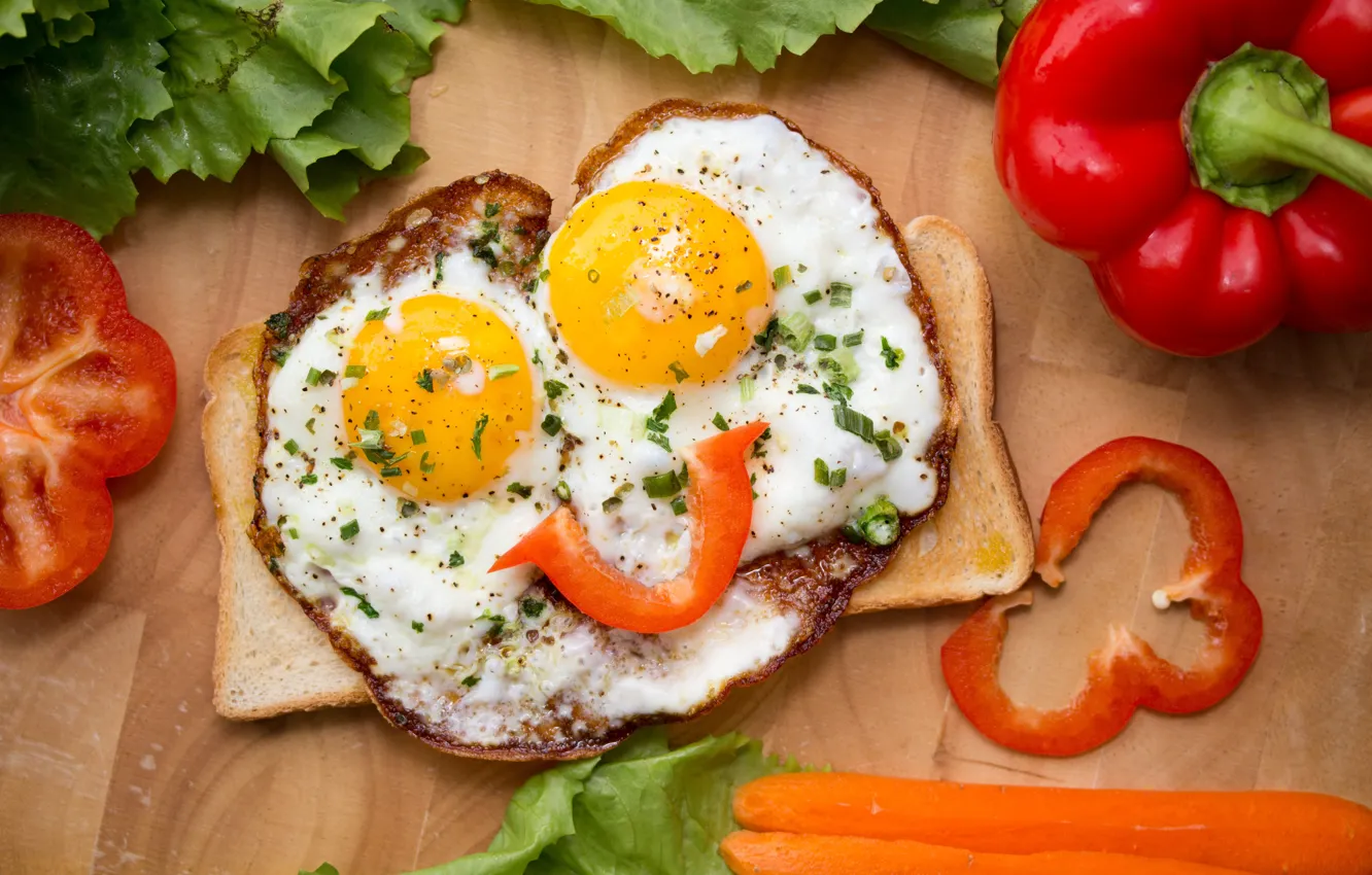 Photo wallpaper Breakfast, scrambled eggs, vegetables, smile, breakfast