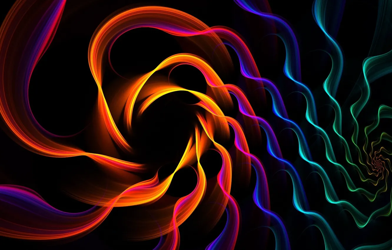 Photo wallpaper rainbow, black background, Rainbow thread