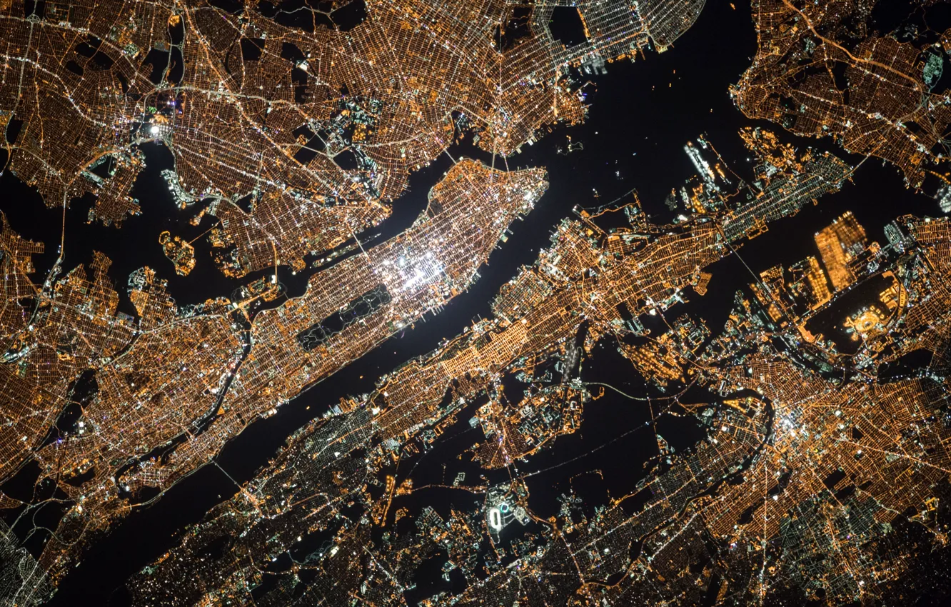 Photo wallpaper city, lights, USA, United States, night, New York, Manhattan, NYC