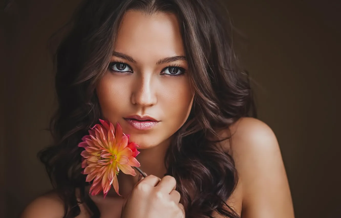 Photo wallpaper flower, girl, beauty, brown hair