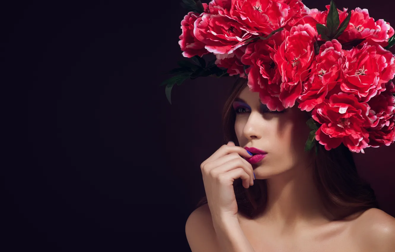 Photo wallpaper girl, flowers, style, portrait, makeup, wreath, Elena Kharichkina