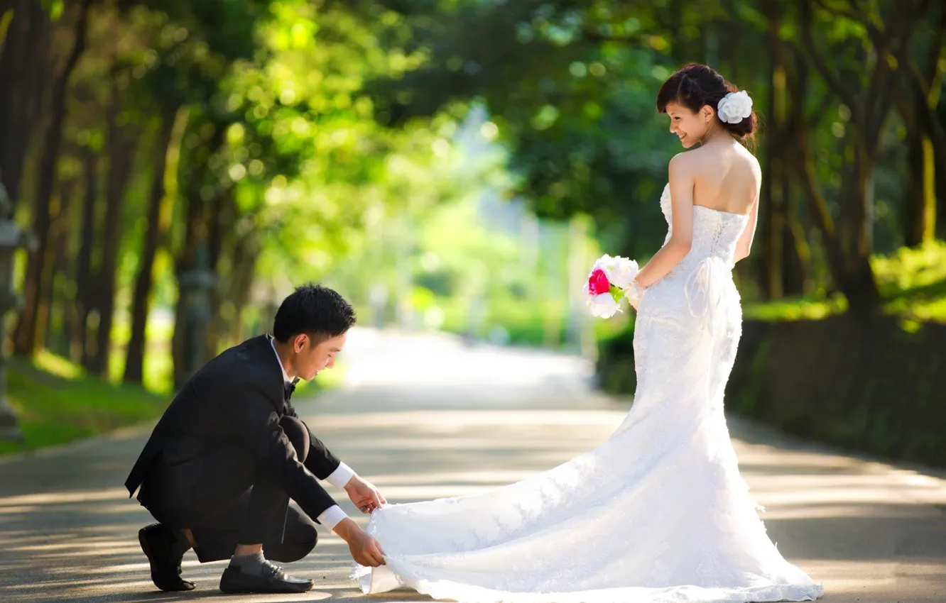 Photo wallpaper girl, dress, pair, guy