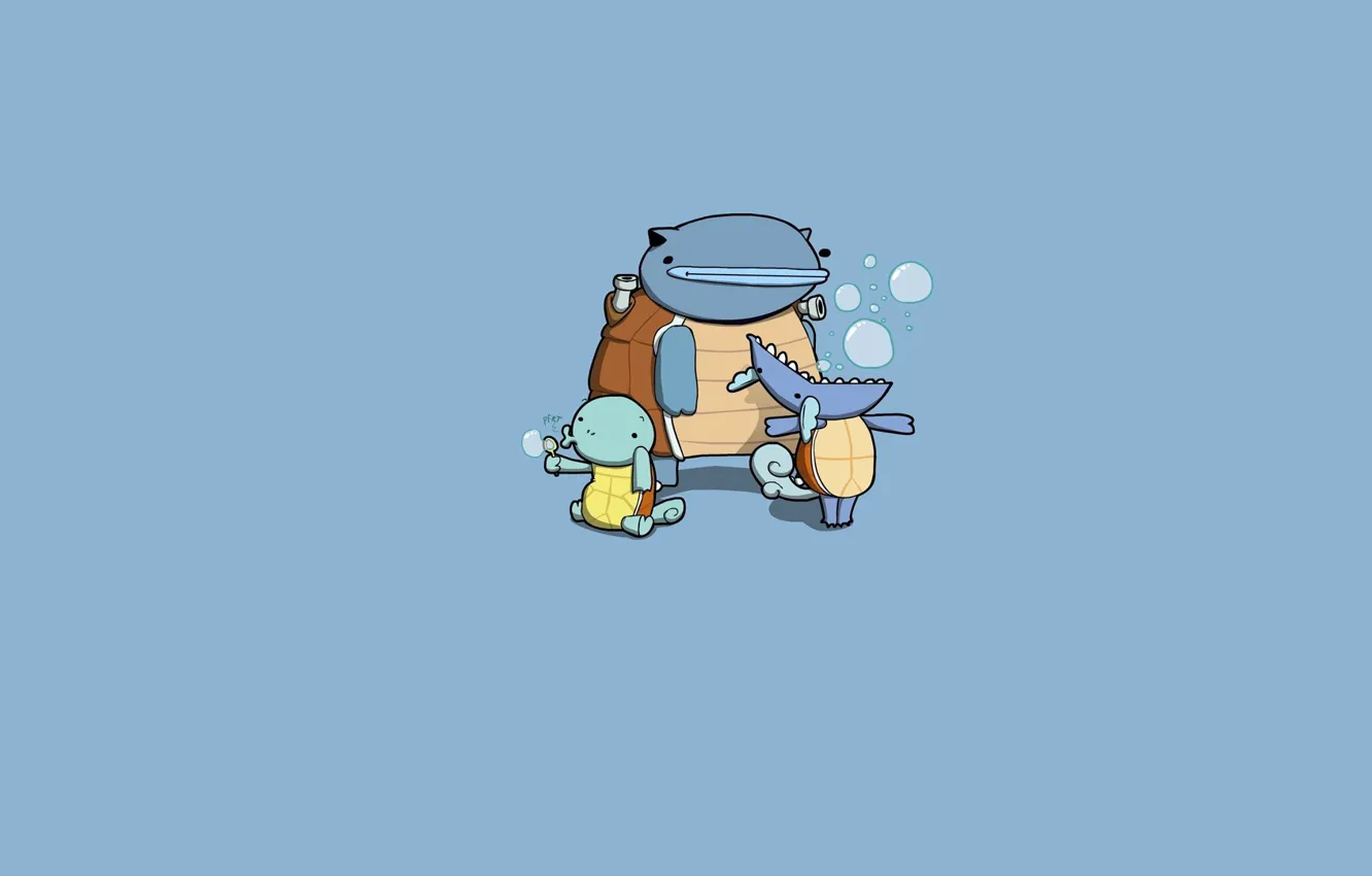 Photo wallpaper bubbles, parody, evolution, water, water, Blastoise, Squirtle, squirtle
