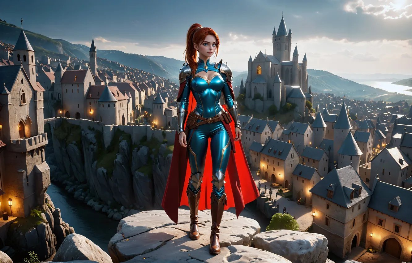 Photo wallpaper girl, fantasy, redhead, AI Art