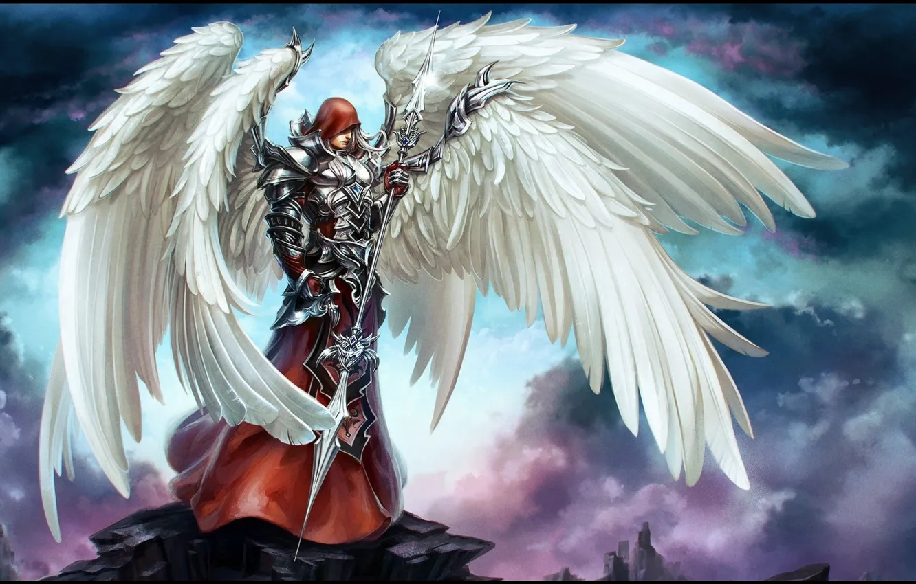 Photo wallpaper wings, Angel, warrior, armor, weapon, wings, Angel