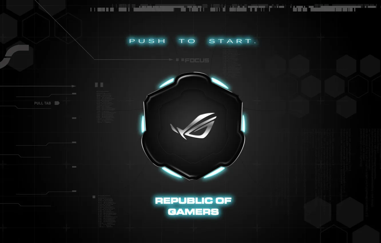 Photo wallpaper background, brand, asus, rog, republic of gamers, push to start