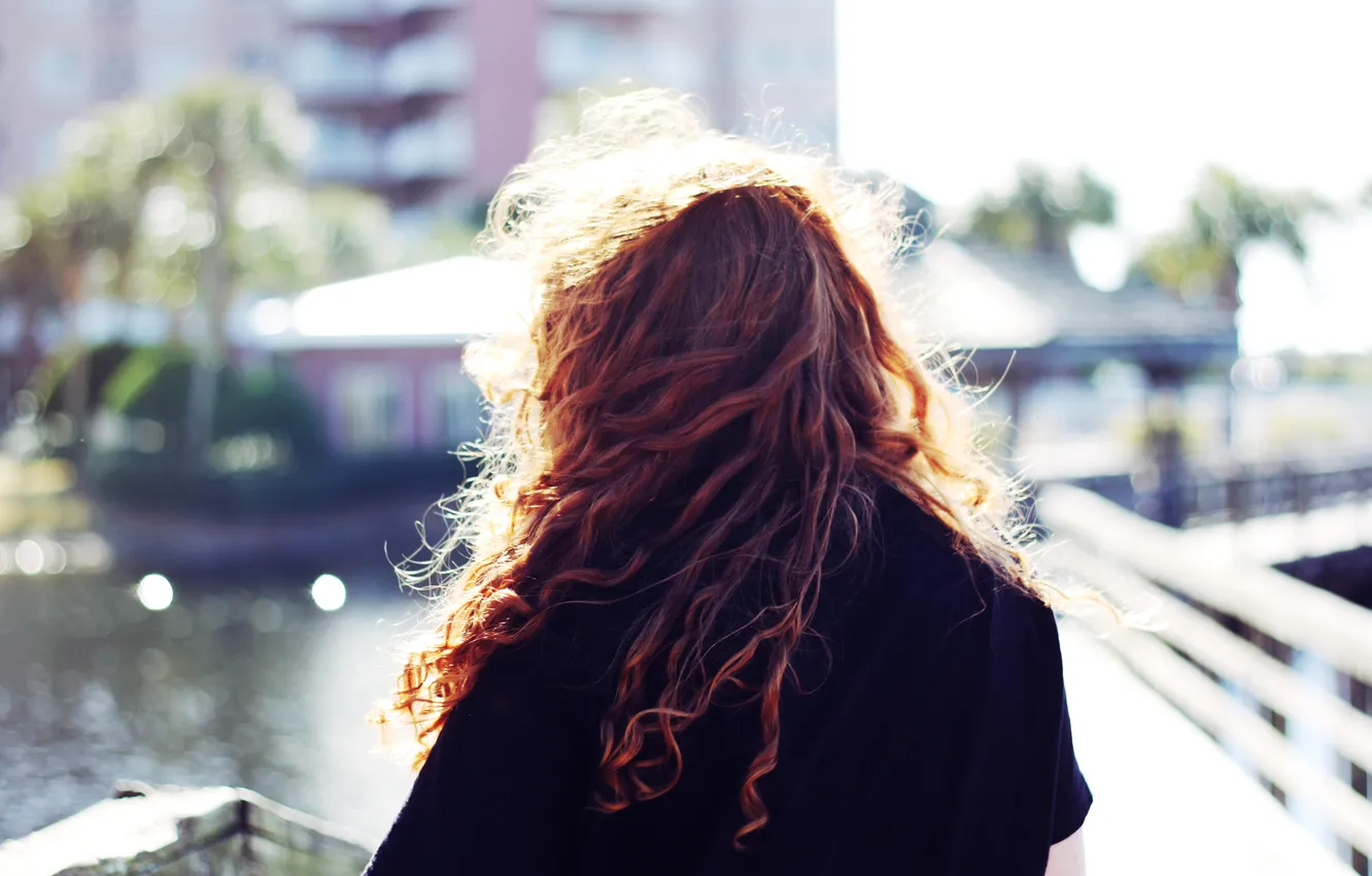 Photo wallpaper girl, red, curls, curls