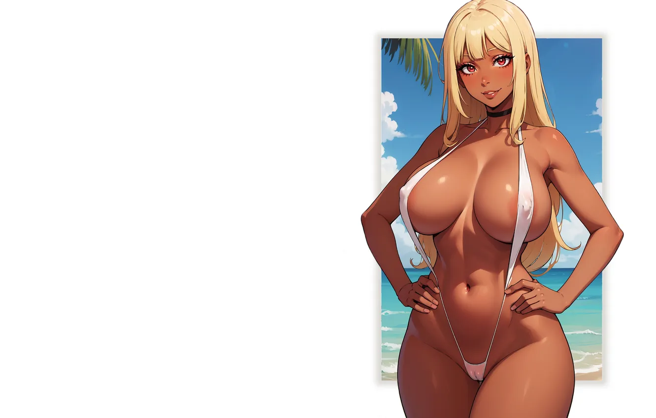 Photo wallpaper girl, hot, sexy, wet, beach, ocean, nipples, boobs