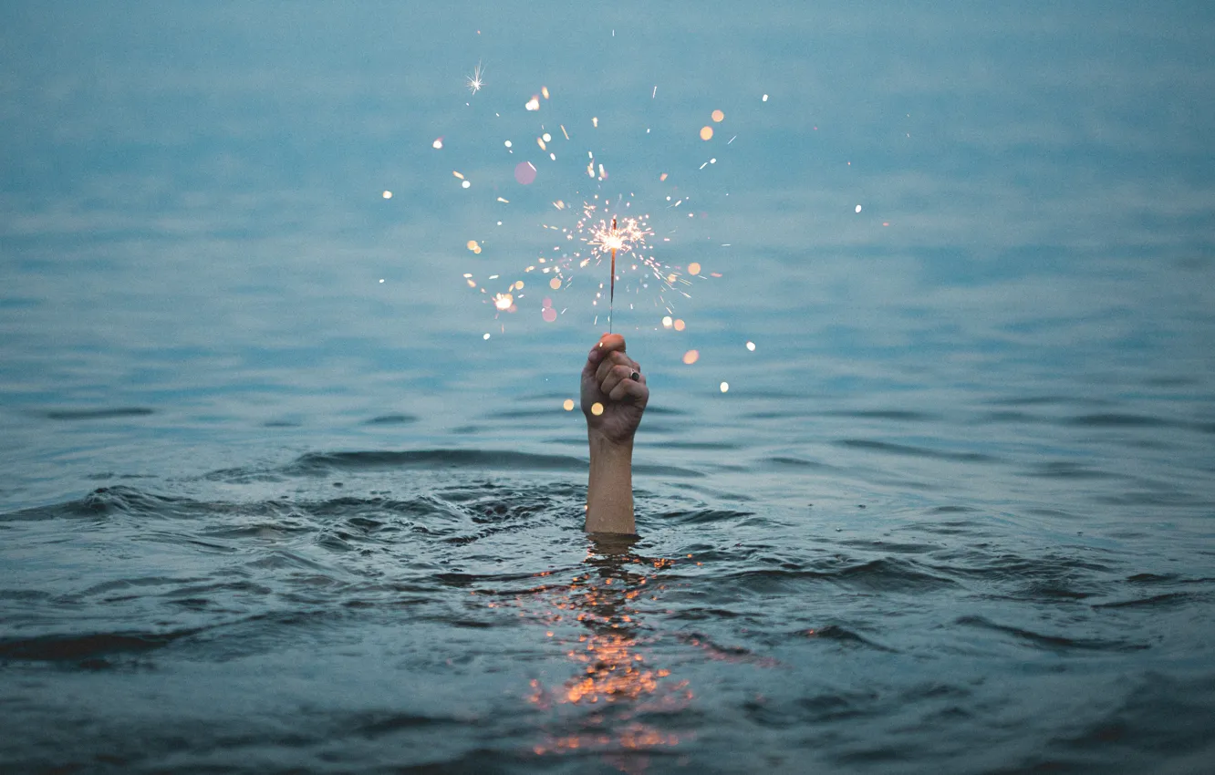 Photo wallpaper wave, water, hands, sparks, sparklers, Sparkler