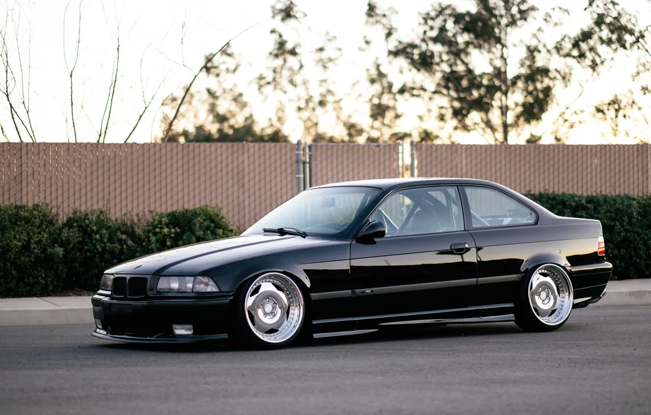 Photo wallpaper bmw, black, tuning, germany, low, stance, e36