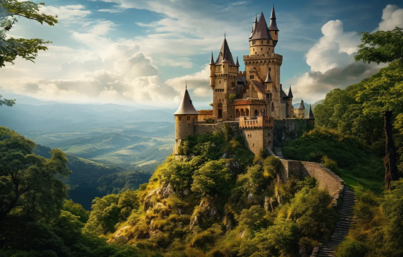 Photo wallpaper landscape, castle, landscape, beautiful, vintage, castle, ancient