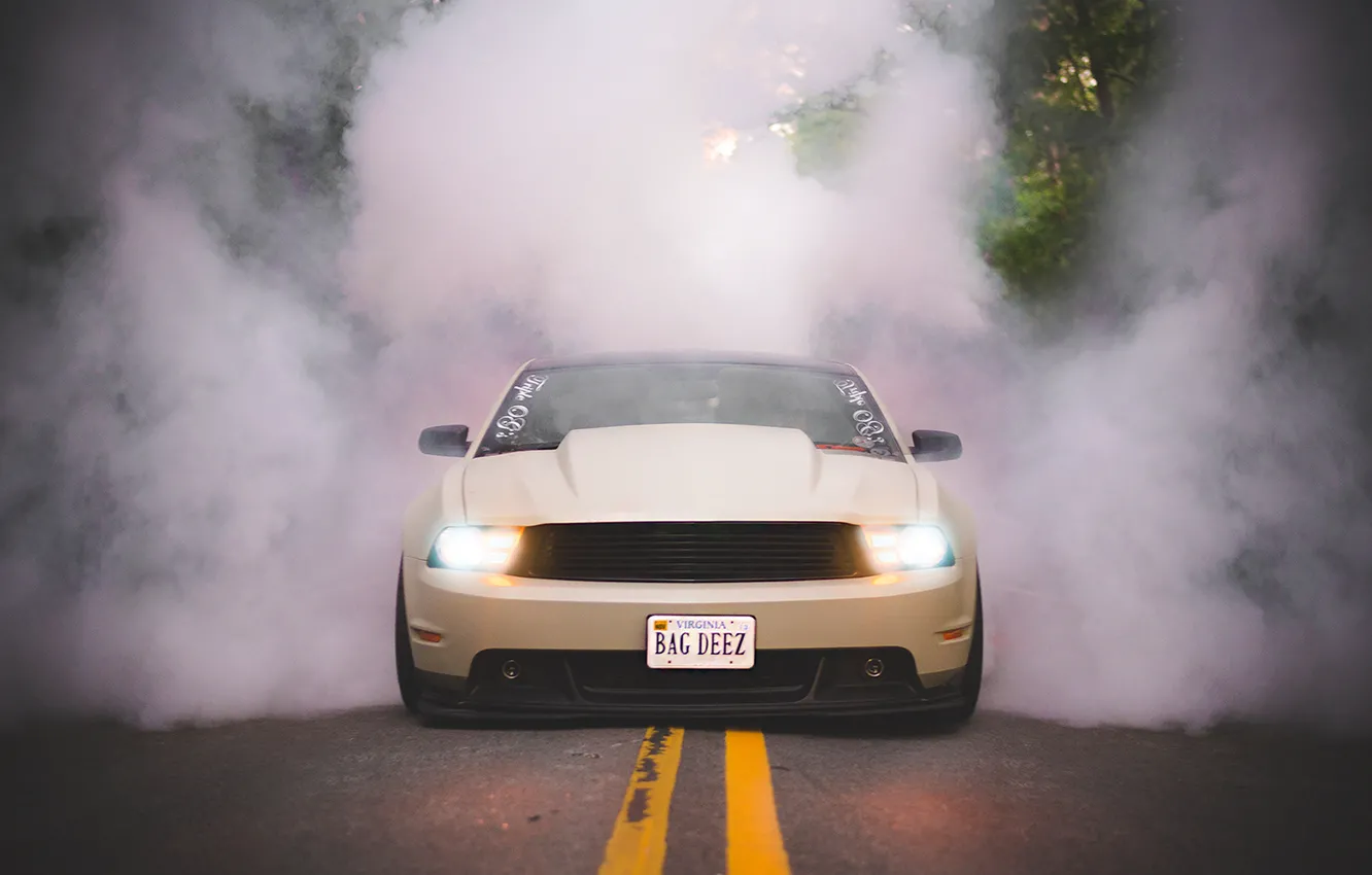 Photo wallpaper tuning, smoke, Mustang, ford, tuning, front, stance, 2013