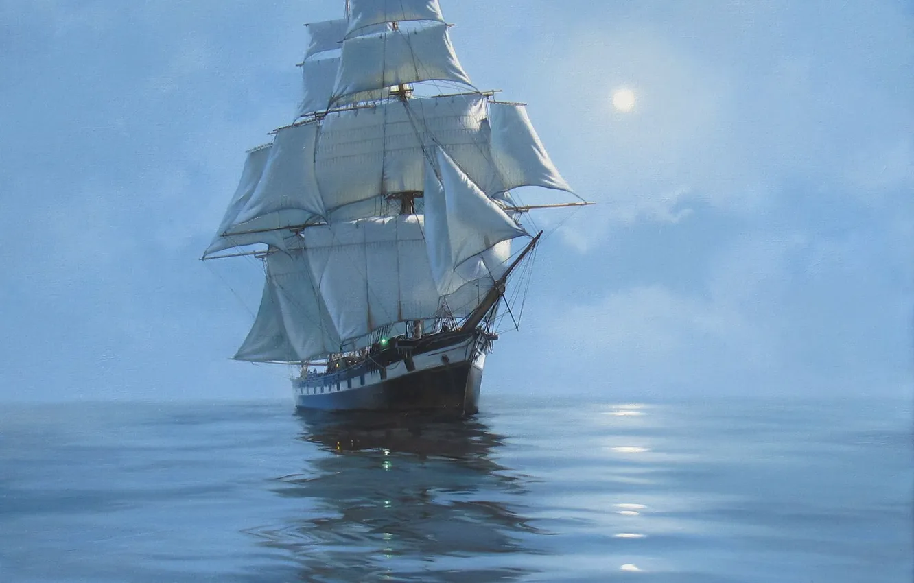 Photo wallpaper sea, ship, sailboat, picture, painting, James Brereton