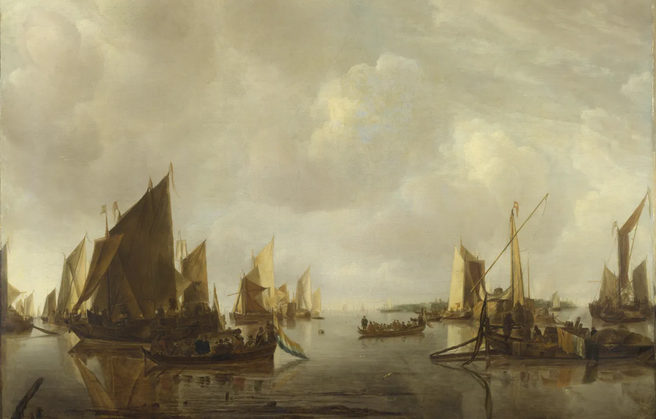 Photo wallpaper picture, sail, Jan van de Cappelle, Jan van Kappel, River scene with Dutch ships