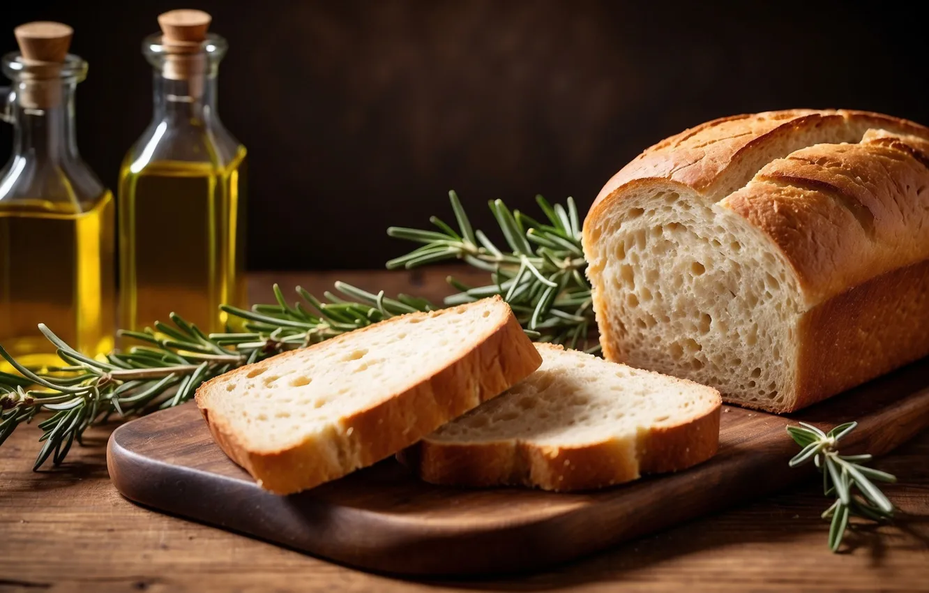 Photo wallpaper Board, bread, rosemary, mvslo