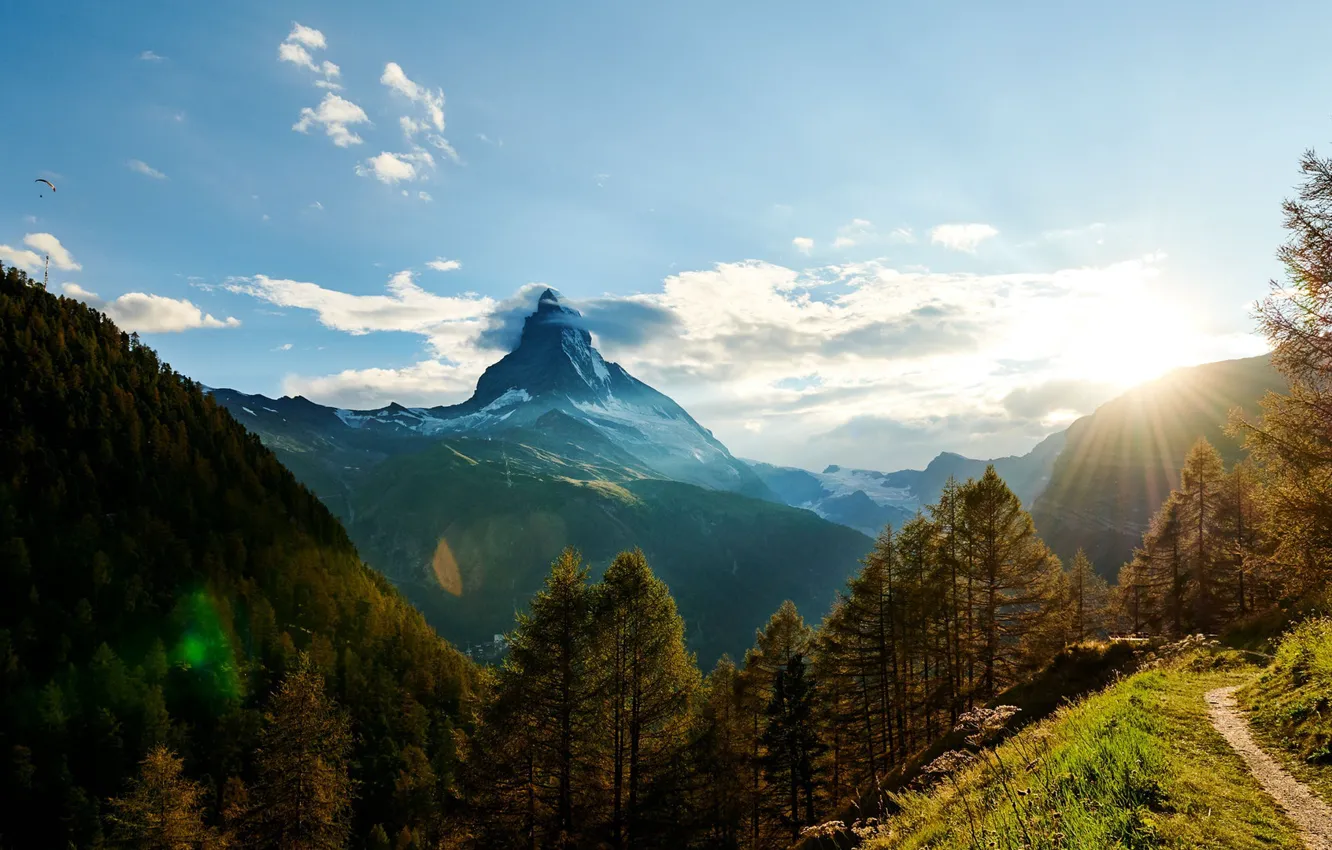 Photo wallpaper forest, sky, trees, landscape, Italy, nature, mountains, clouds