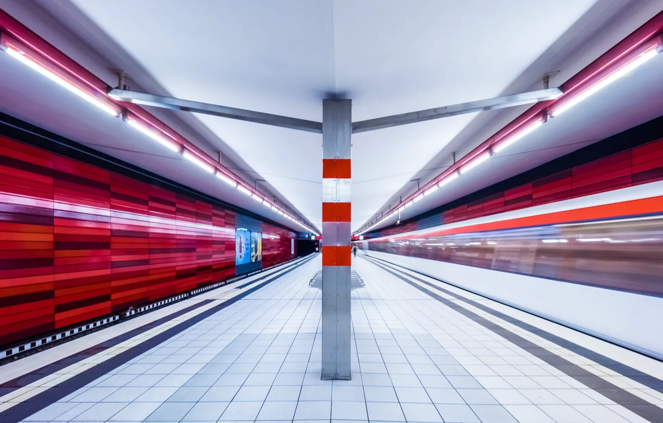 Photo wallpaper metro, station, Germany, the platform, lamp, Hamburg