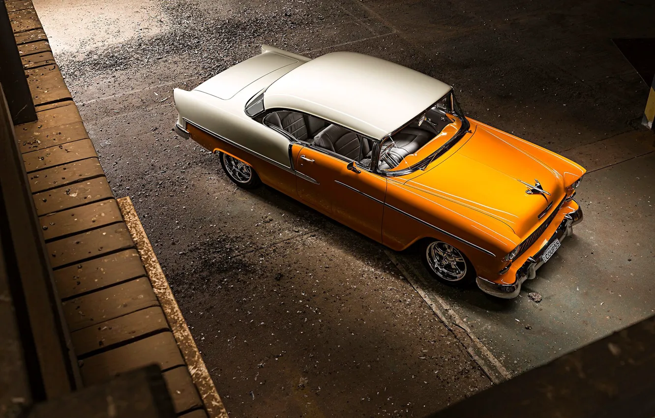 Photo wallpaper Orange, Bel Air, White, Chevy, Vintage