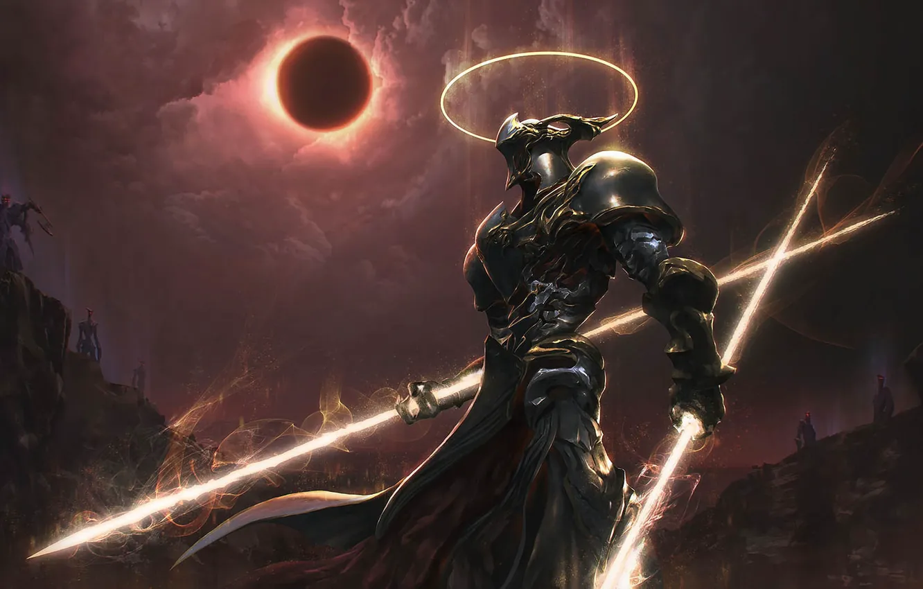 Photo wallpaper light, armor, Eclipse, Knight, spears