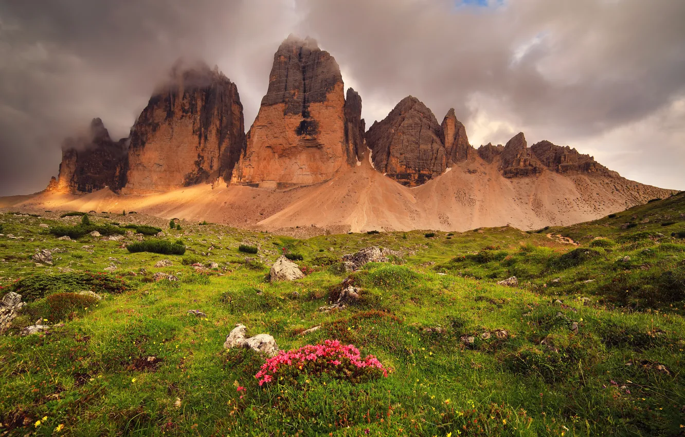 Photo wallpaper summer, the sky, mountains, Monument, The Sesto Dolomites