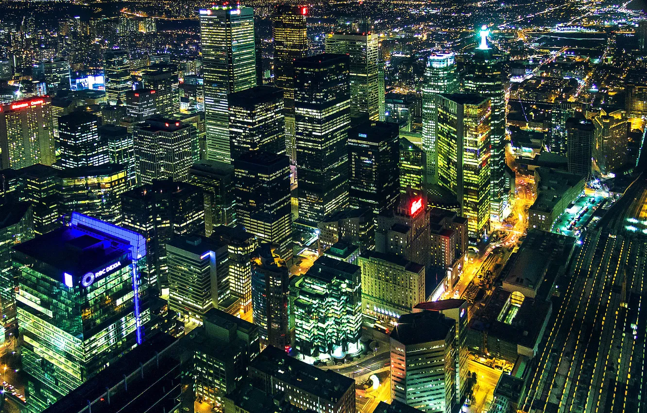 Photo wallpaper night, the city, lights, panorama, Canada, skyscrapers, Toronto
