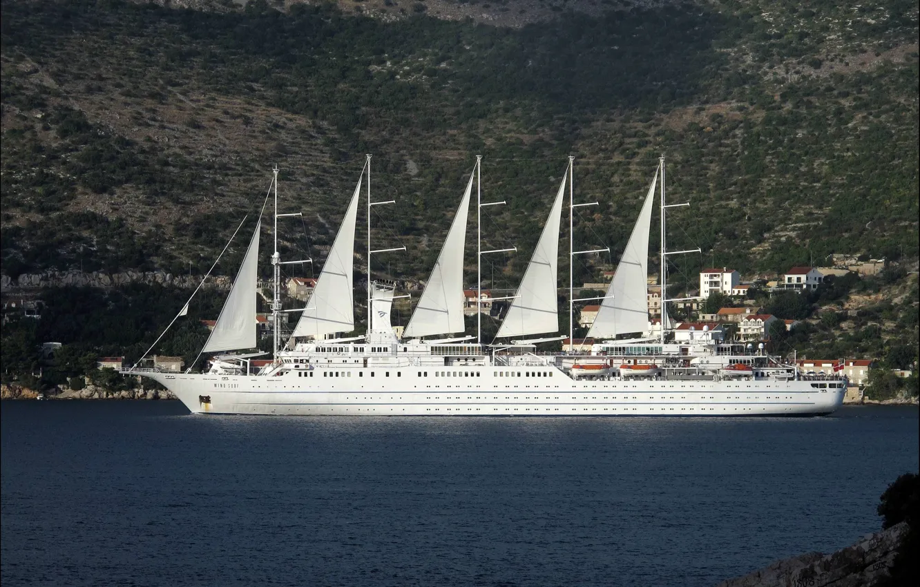 Photo wallpaper WHITE, SHIP, MAST, SAILS, YACHT, SIZE, SAILBOAT