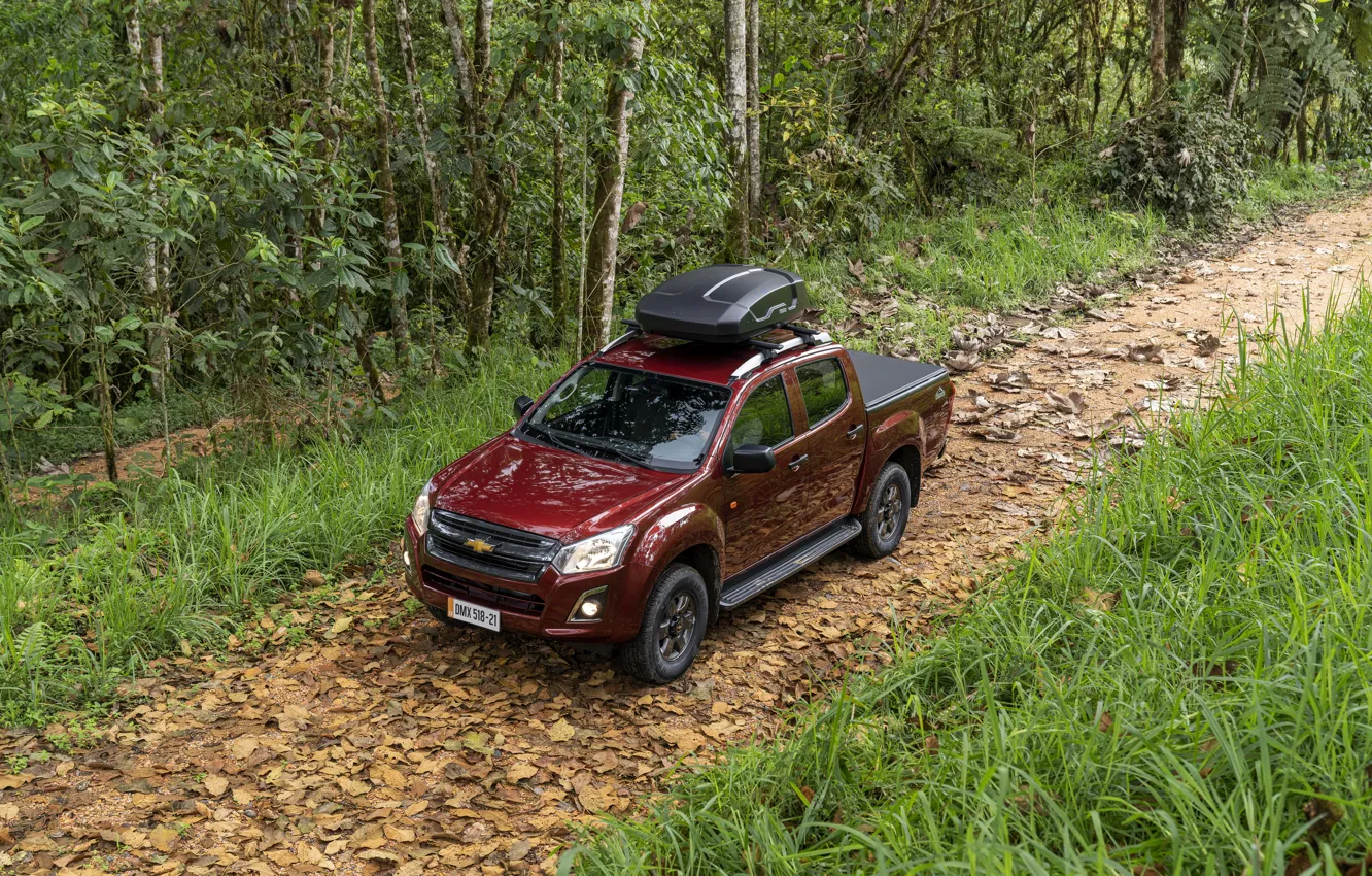 Photo wallpaper road, forest, Chevrolet, pickup, Isuzu, 2020, D-Max, 2021