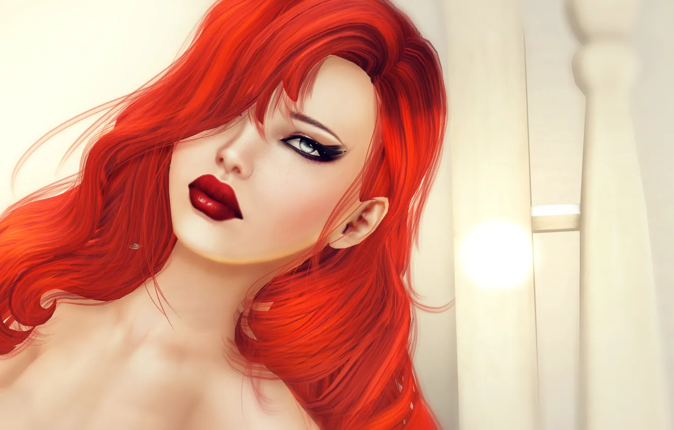 Photo wallpaper look, girl, face, background, hair, lips