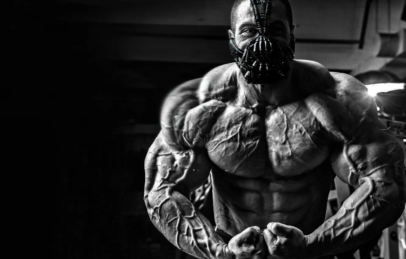 Photo wallpaper pose, mask, muscles, biceps, gym, abs, bodybuilder, Evan Centopani