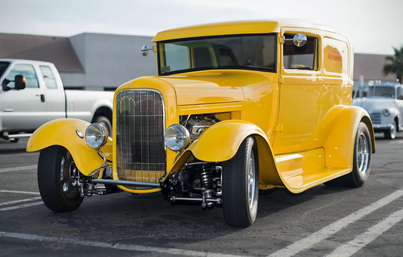 Photo wallpaper yellow, retro, classic, hot-rod, classic car