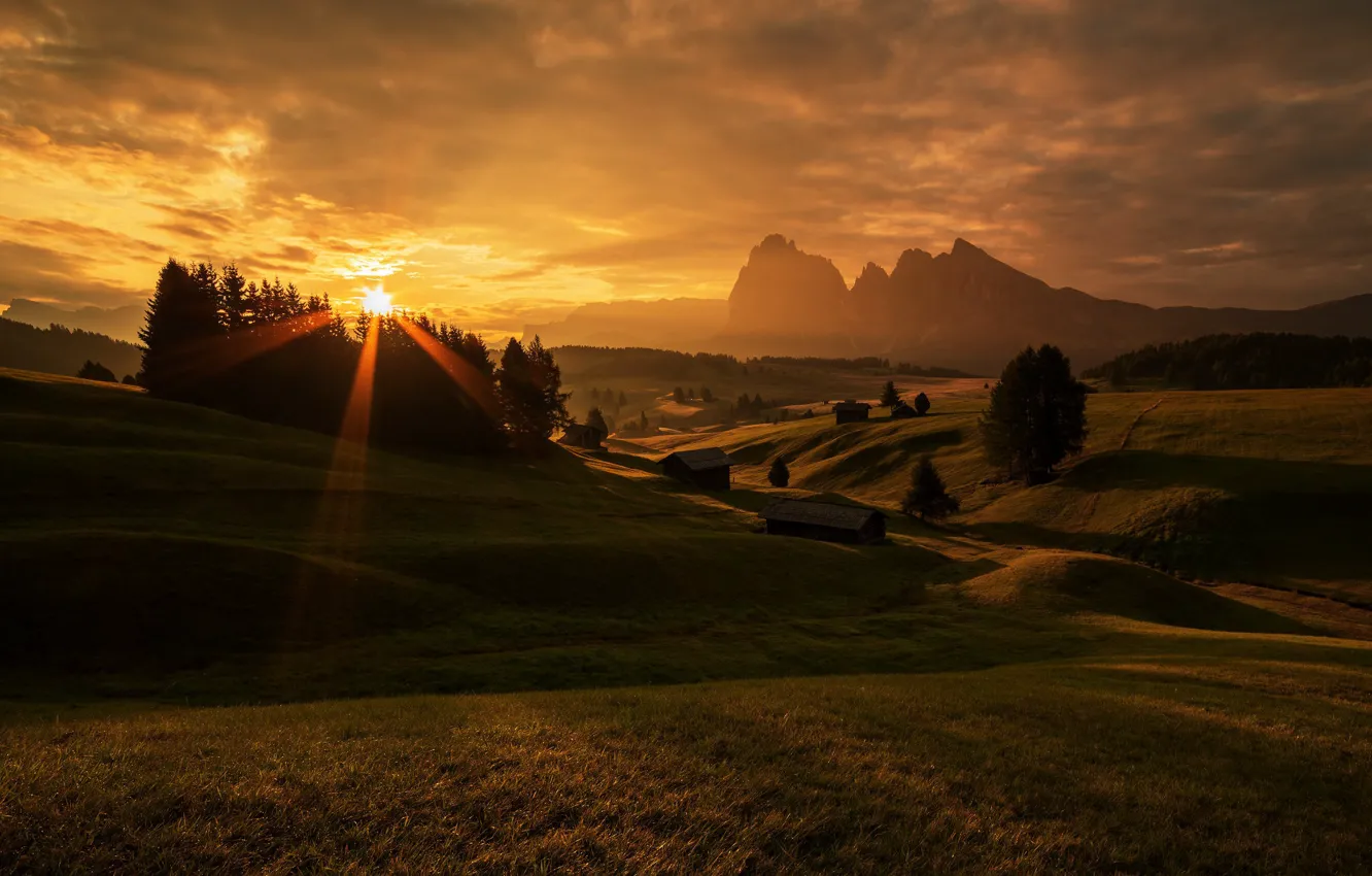 Photo wallpaper mountains, dawn, Italy, The Dolomites