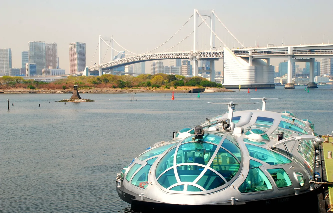Photo wallpaper water, bridge, home, boat