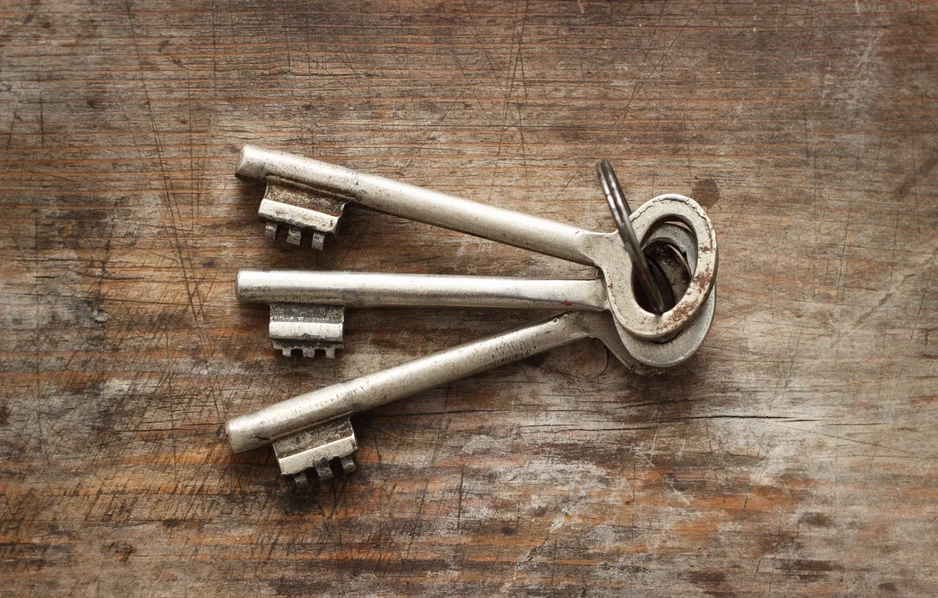 Photo wallpaper metal, wood, keys