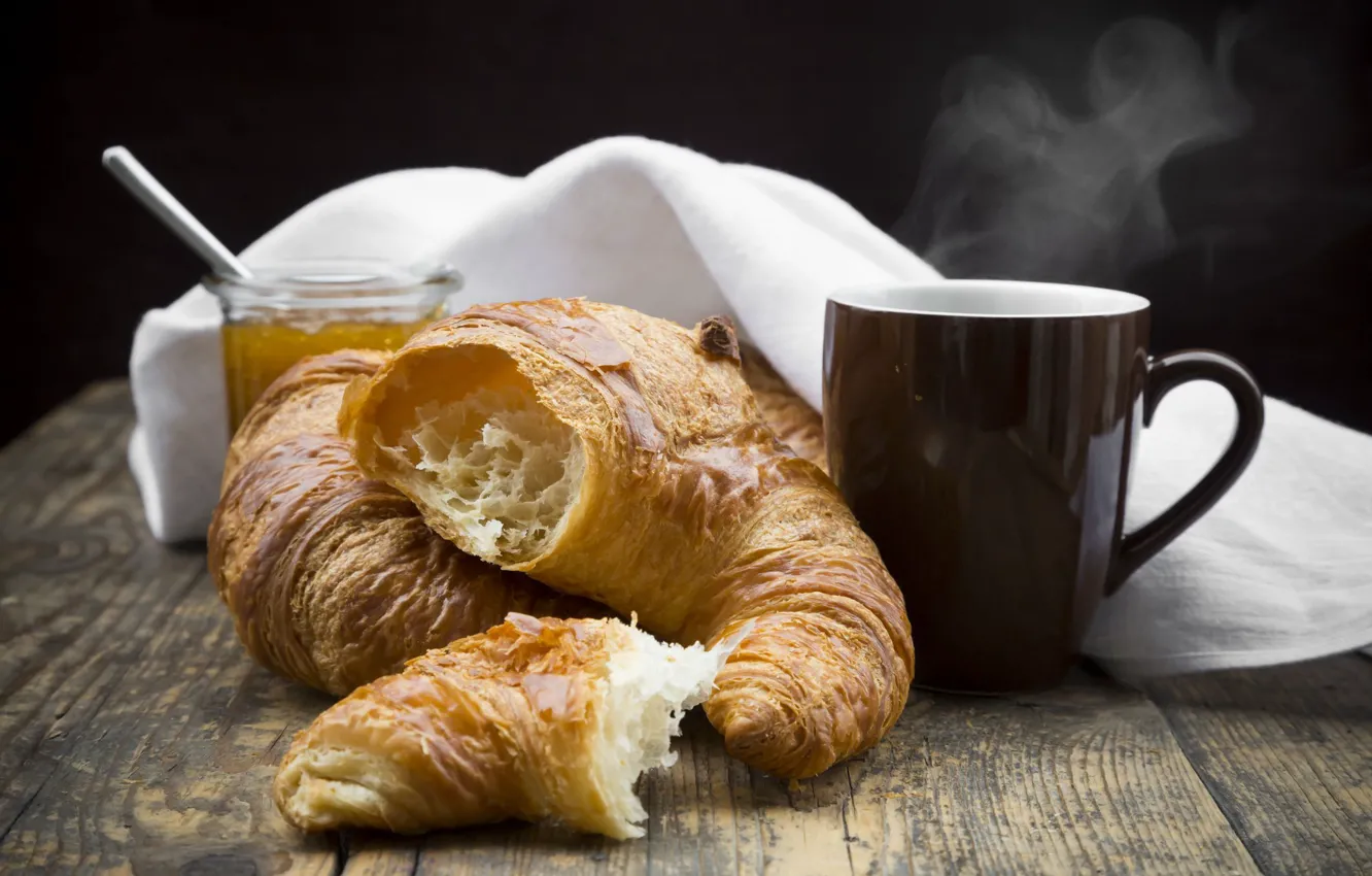 Photo wallpaper Cup, cakes, croissant