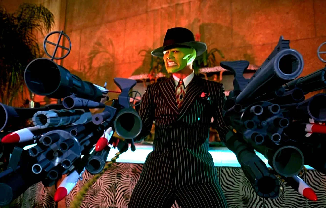 Photo wallpaper weapons, mask, gun, The mask