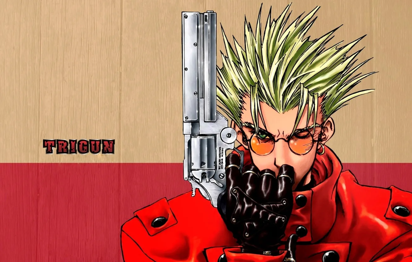 Photo wallpaper Red, Art, Anime, Wood, Colt, Weapon, Trigun, Man