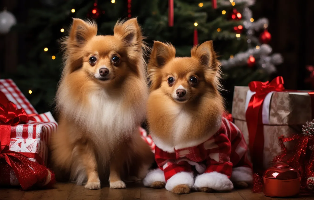 Photo wallpaper look, lights, each, gift, new year, dog, Christmas, face