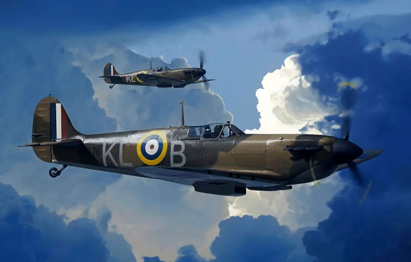Photo wallpaper pair, Royal Air Force, Supermarine Spitfire Mk I, Spitfire Mk.Ia, 8x7.69-mm machine guns Browning