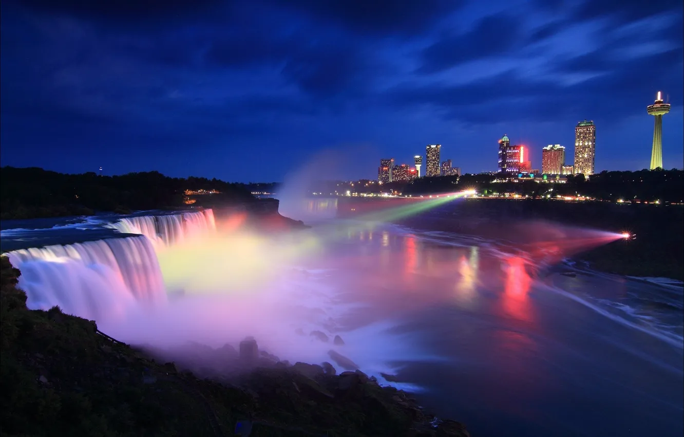 Photo wallpaper night, the city, Canada, Ontario, USA, Niagara falls, Canada, night