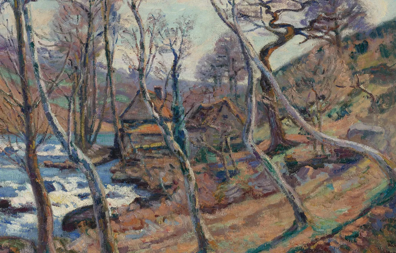 Photo wallpaper trees, river, picture, Arman Hyomin, Armand Guillaumin, Mill. My mother ill