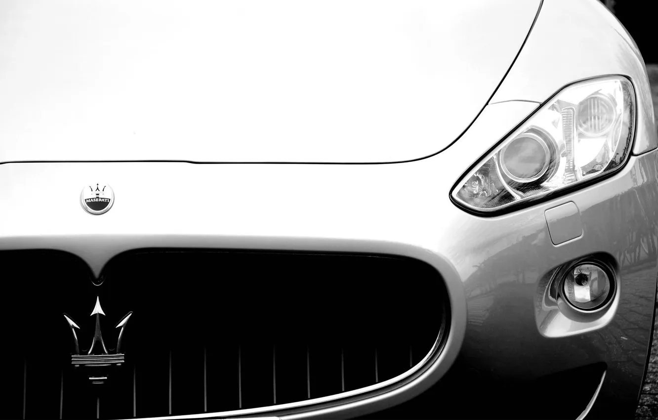 Photo wallpaper lights, Maserati, before, emblem, cars, auto, Front, GranTurismo